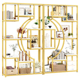 5 Tier Large Gold Bookshelf, 70.9" Tall Bookcase with 18 Open Shelves, Industrial Modern Book Shelf for Living Room, Office, Bedroom Storage Display, Set of 2 LGHM