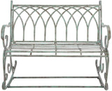 SAFAVIEH Outdoor Collection Ressi Victorian Antique Dark Green Wrought Iron Rock Bench SAFAVIEH