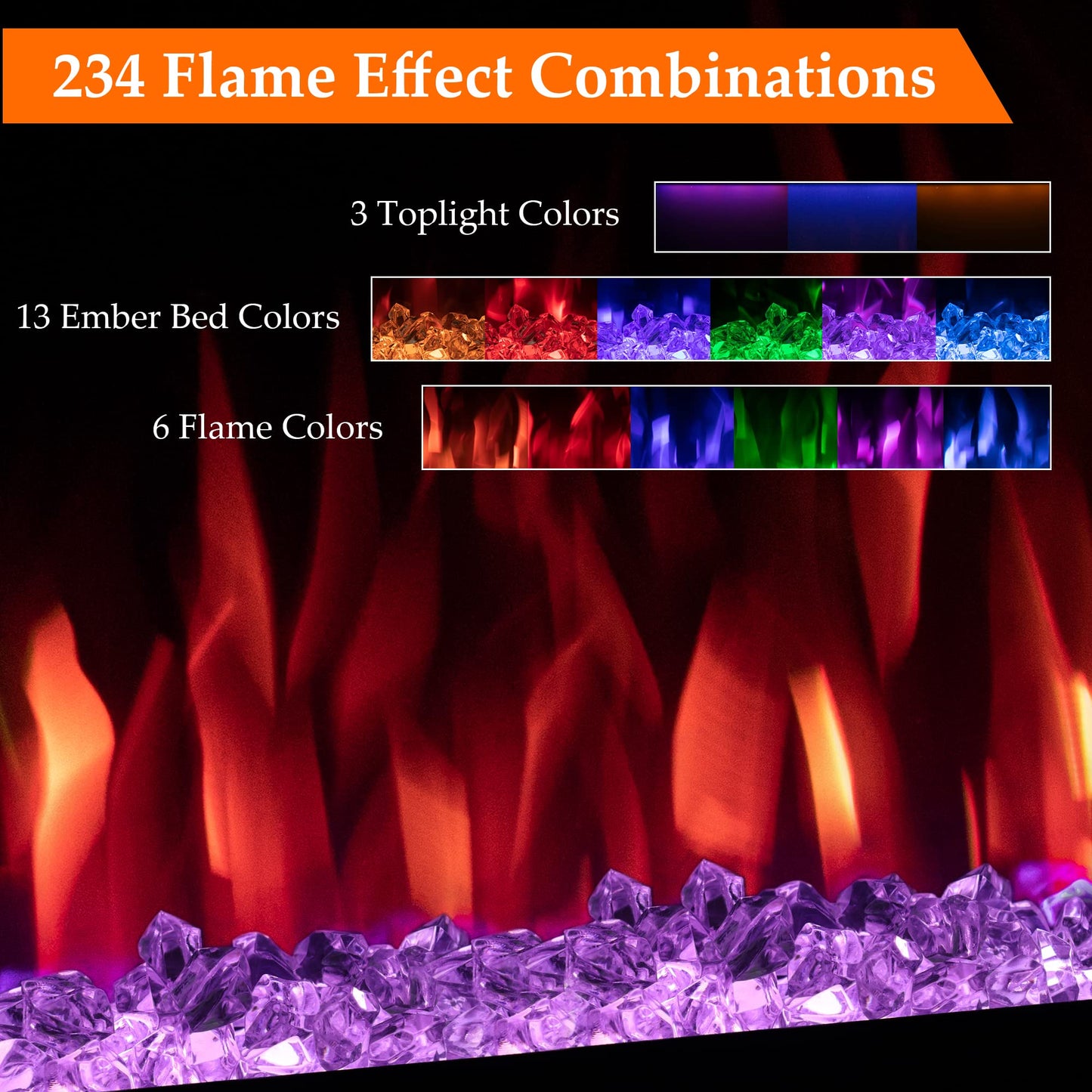 Dreamflame 72" WiFi-Enabled Electric Fireplace, Smart Control via Alexa or App, Recessed & Wall Mounted Fireplace Heater with Thermostat, Slim Frame, Multi-Color Combinations, Black