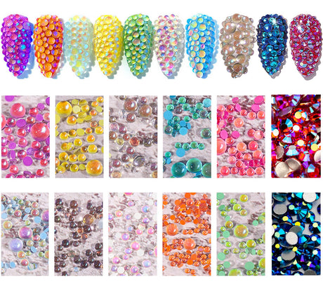 NAISKA 800Pcs Nail Art Rhinestones Set Colorful Flatback Rhinestones Glass Diamantes Gems for Nails Design Sparkly Diamond Beads Gems for DIY Crafts Clothes Tumblers Face Makeup Manicure NAISKA