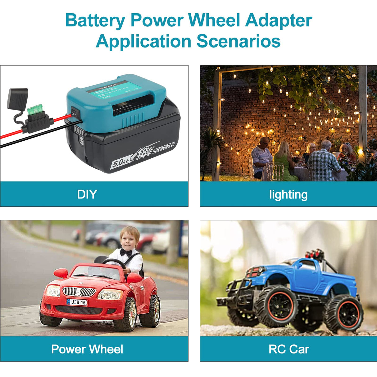 ZLWAWAOL 2 Pack Power Wheel Adapter with Fuse & Switch, BatteryAdapter for 18V Lithium Battery,Power Convertor for DlY Ride On Truck,RC Toys,Robotics and Work Lights ZLWAWAOL