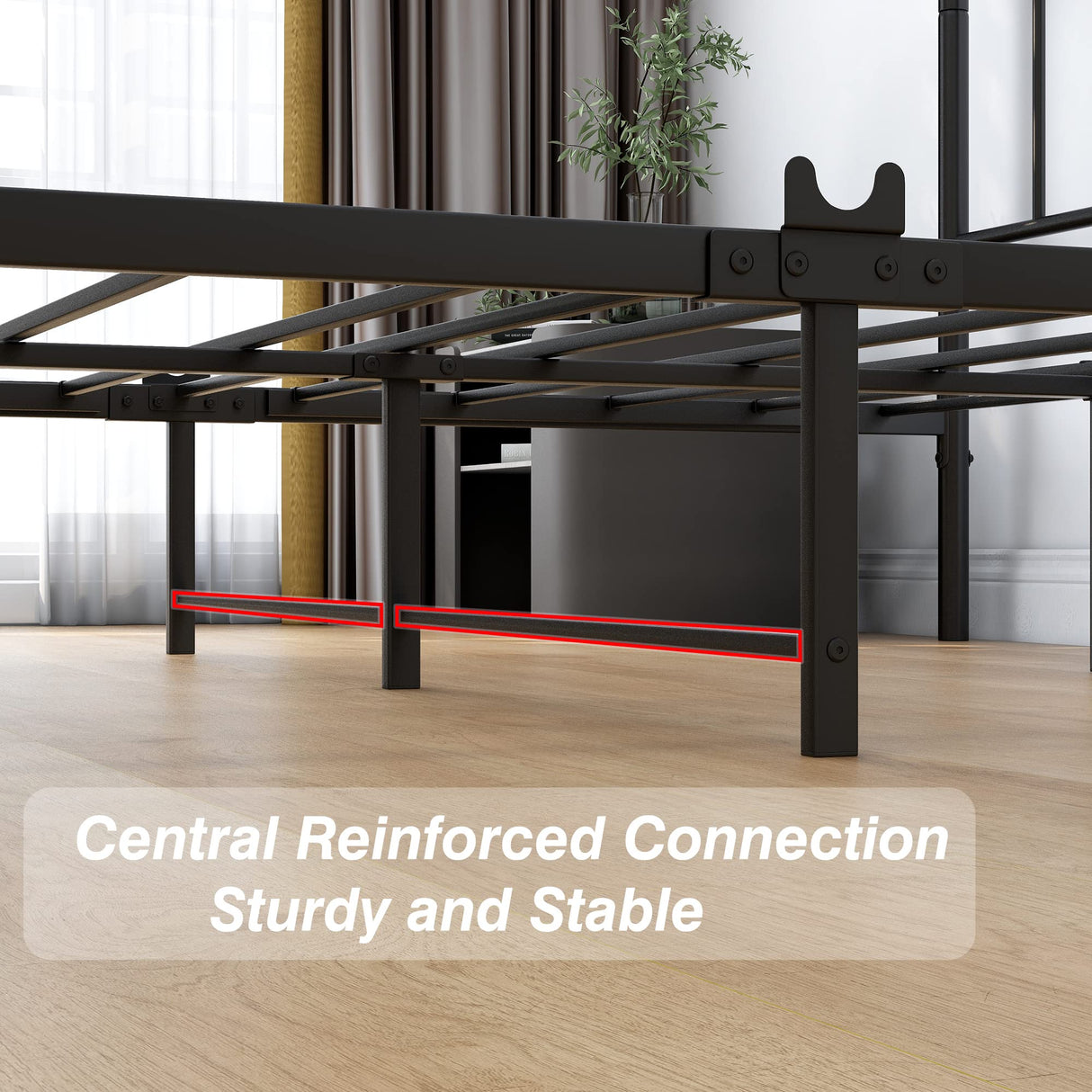 DUMEE Textured Black Metal Queen Bed Frame with Vintage Headboard & Footboard, No Box Spring Needed DUMEE