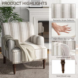 UIXE Stripe Accent Chair, Modern Upholstered Armchair in Fabric for Living Room, Nailhead Trim Club Arm Chair Comfy Single Sofa Bedroom Reading Seat with Wood Legs - Brown UIXE