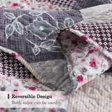 ENJOHOS Farmhouse Quilts King Size - King Quilt Set Grey Bedspread Reversible Patchwork Floral Coverlet Set, Microfiber Lightweight Country Quilts Bedding Set with 2 Pillow Shams（Grey Flower Plaid2） ENJOHOS