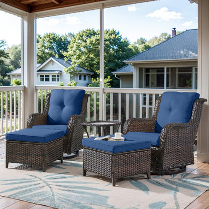 Belord 5 Pieces Patio Furniture Sets Wicker Outdoor Furniture, Rattan Patio Swivel Glider Chairs with 2 Ottoman and Glass Side Table - WoodArtSupply