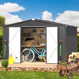 AECOJOY Shed 8' x 10' Outdoor Storage Metal Shed, Dark Grey Steel Yard Shed with Design of Lockable Doors, Utility and Tool Storage for Garden, Backyard, Patio, Outside use AECOJOY