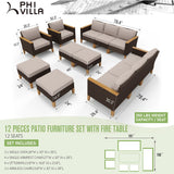 PHI VILLA 12 Seat Patio Furniture Set Outdoor Large 12 Pieces Wicker Conversation Sofa with Cushioned 2 x Single Rattan Sofa, 4 x Armrest Chair, 4 x Ottoman and 2 x Armless Chair, Beige PHI VILLA