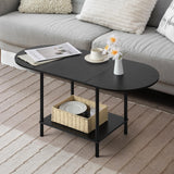 Coffee Tables for Living Room,2-Tier Small Coffee Table Industrial Modern Black Coffee Table with Storage Shelf and Wood Tabletop for Small Space,Home Office Shinoske
