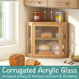 viewcare Corner Bread Box for Kitchen Counter, Bamboo Wood Large Capacity Bread Storage Bin with Acrylic Wavy Door Panel (Natural, Meduim) viewcare