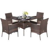 Tangkula 5 Pieces Wicker Patio Dining Set, Outdoor PE Rattan Chairs Table Set with 4 Seat Cushions, Patio Dining Furniture with Tempered Glass Tabletop, Suitable for Porch, Yard Tangkula