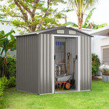 HAPPYGRILL 6 x 4 ft Outdoor Metal Storage Shed, Galvanized Steel Shed with Tilted Roof, Lockable Sliding Doors & 4 Air Vents, Utility Shed for Backyard Garden Patio Lawn HAPPYGRILL