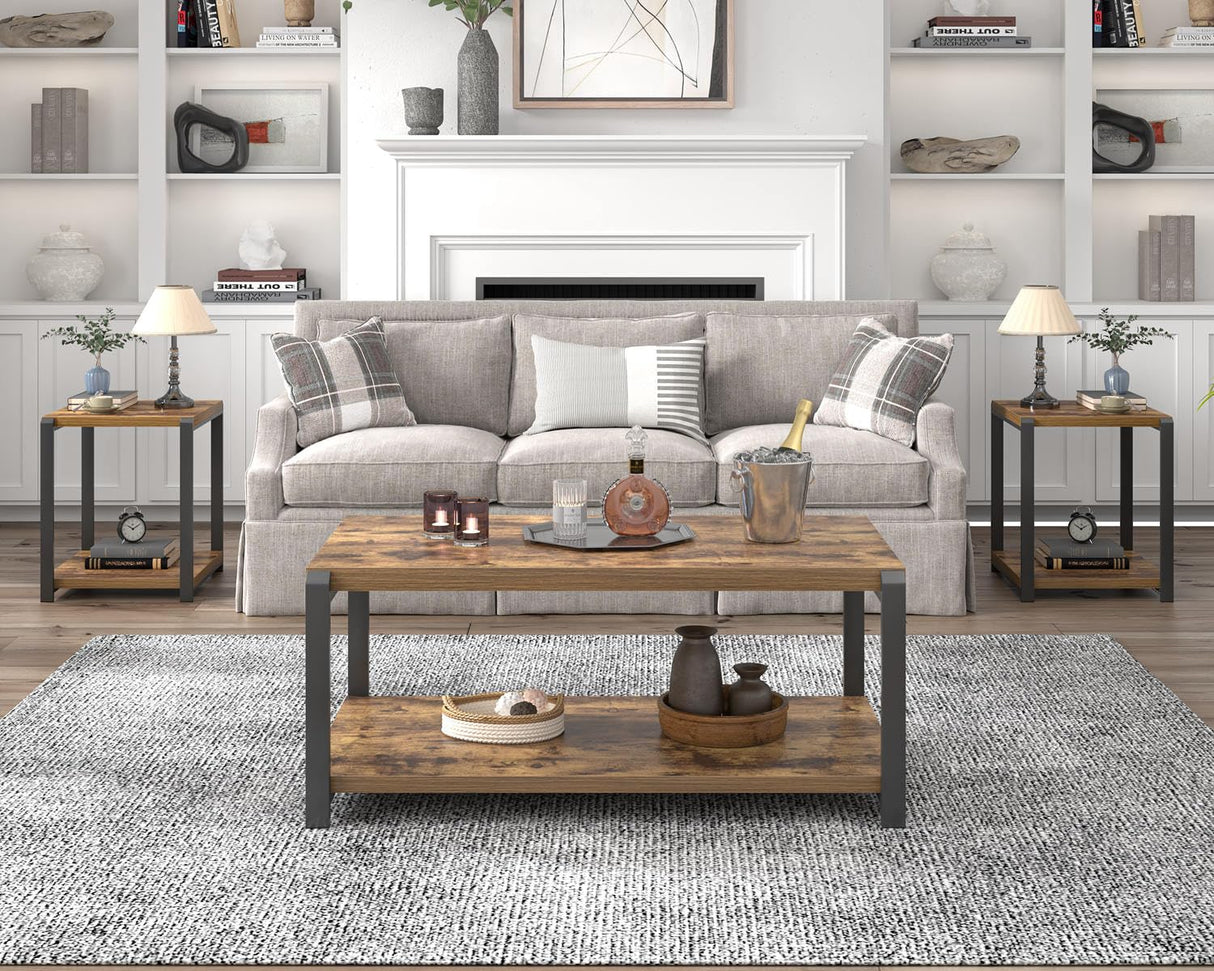 EXCEFUR Modern Coffee Table, Industrial Wood and Metal Center Table, Cocktail Tea Tables for Living Room, Rustic Brown EXCEFUR