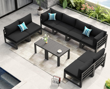 NICESOUL 10 Piece Oversized Modular Aluminum Outdoor Furniture Set, 29" Deep Wide Sectional Seating, 500 lbs High Weight Capacity Weather Resistant Patio Conversation Set for Backyard Poolside, Black NICESOUL