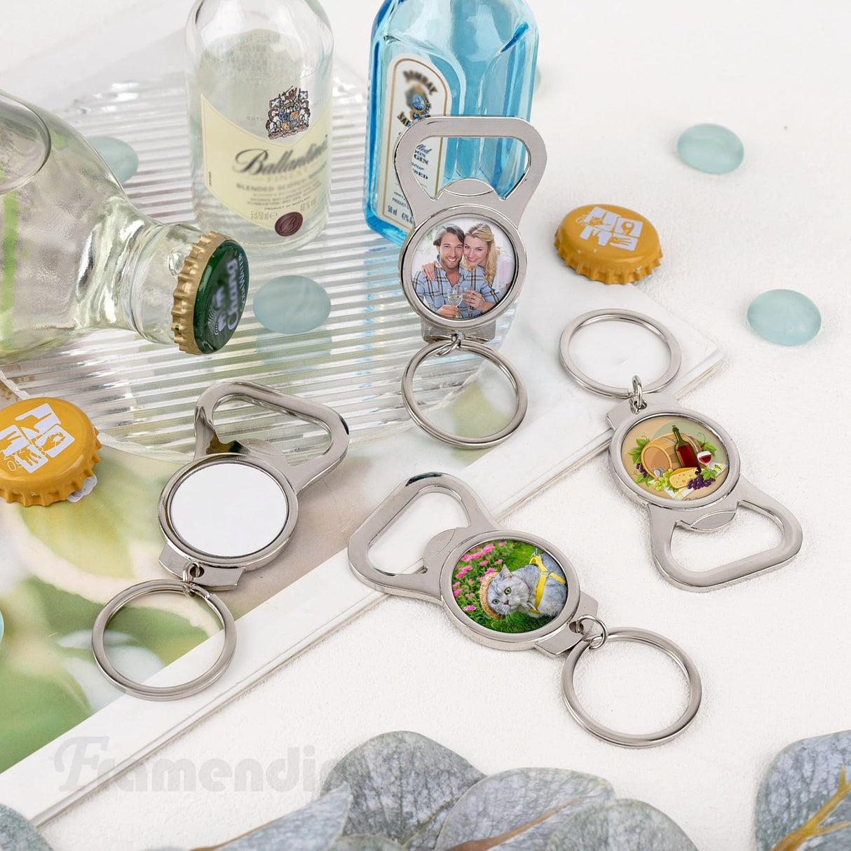 Framendino, 60 Pack Sublimation Blank Keychains Metal Bottle Opener Transfer Keychain Key Rings for DIY Personalized Photos (Round) Framendino