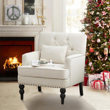 HUIMO Tufted Club Chair Set of 2,Accent Chair with Lumbar Pillow, Upholstered Button Armchair, Fabric Sofa Chairs for Bedroom, Living Room, Mid Century Modern with Studded Reading Chair(2,Beige) HUIMO