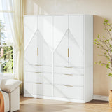 71.7" Wardrobe Armoire Wooden Closet with 2 Doors and 3 Drawers, Bedroom Armoire with Hanging Rod Shelf, Large Capacity Storage Wardrobe Armoire, Freestanding Wooden Closet Storage Cabinet White TOKSOM