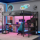 Duxelifin Queen Size Loft Bedwith Desk, Heavy-Duty Metal Loft Beds with Stairs & LED Lights, High Lofted Bed with Charging Station and Wardrobe, Gaming Loft Tall Bed for Boys Girls and Teens (Black) Duxelifin
