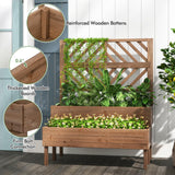 Toolsempire Raised Garden Bed with Trellis & 2 Planter Boxes, 2-Tier Outdoor Wooden Elevated Planter Box with Legs & Drainage Holes, Gardening Planter for Flowers, Herbs, Vegetables & Fruits(Brown) Toolsempire