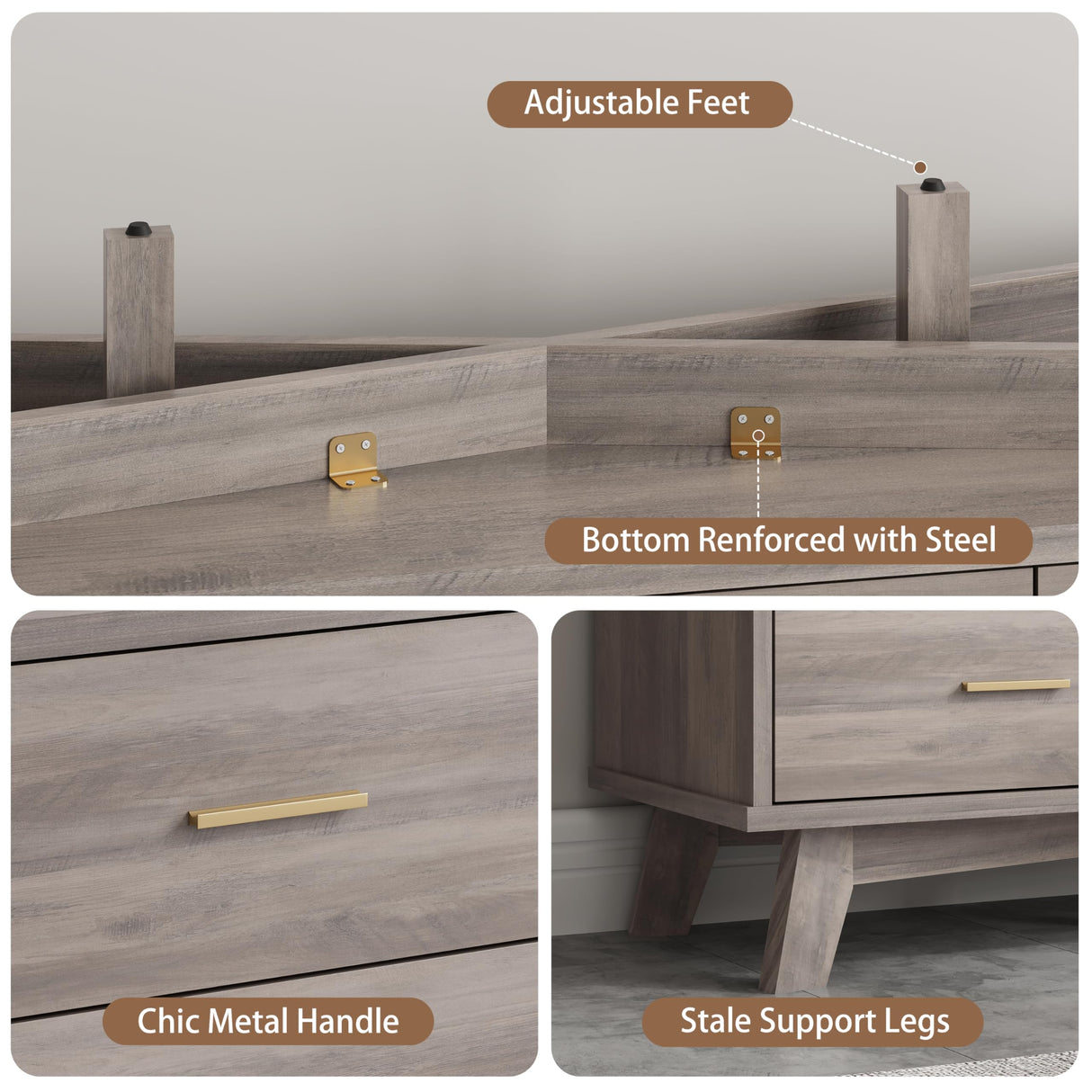 Dresser for Bedroom, 9 Drawer Wide Modern Chest of Drawers with X-Shaped Sturdy Base, Wood Double Dresser Closet Clothes Storage Organizer, Wooden TV Stand for Living Room, Hallway, Grey Xixini