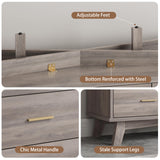 Dresser for Bedroom, 9 Drawer Wide Modern Chest of Drawers with X-Shaped Sturdy Base, Wood Double Dresser Closet Clothes Storage Organizer, Wooden TV Stand for Living Room, Hallway, Grey Xixini