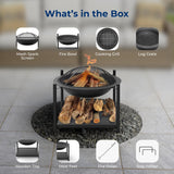 SereneLife 26" Outdoor Fire Pit with BBQ Grill, Mesh Screen, and Wood Storage – Heavy-Duty Steel Frame, Heat-Resistant – Ideal for Bonfires, Camping, and Outdoor Cooking SereneLife