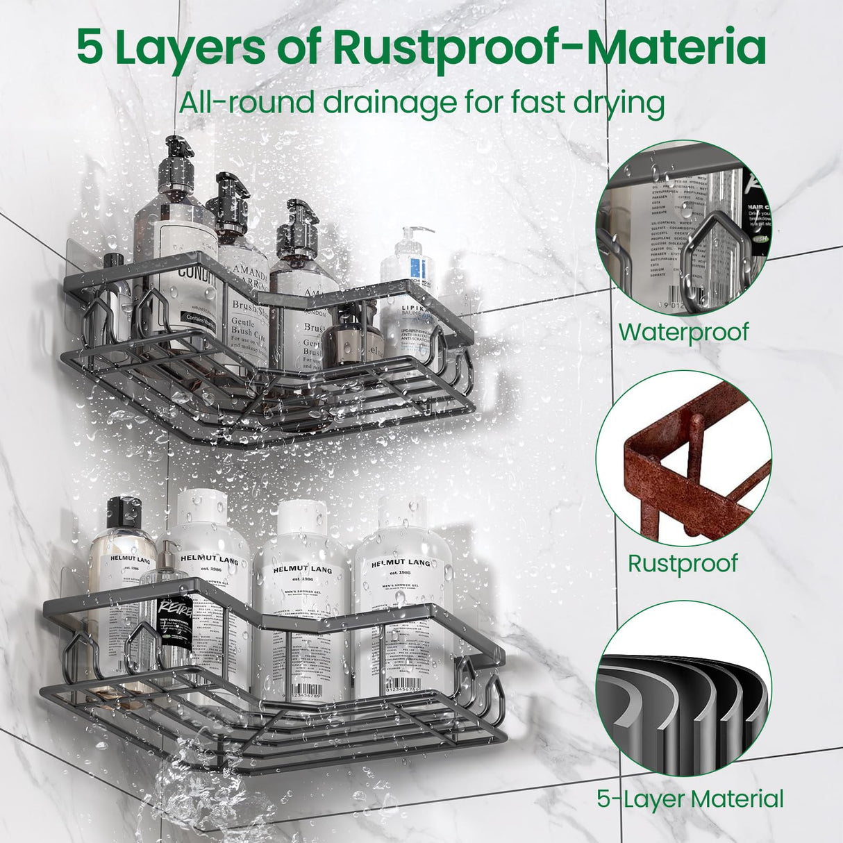 QHMCHLDZ Adhesive Shower Caddy, 2 Pack Corner Bath Organizer, Rustproof Stainless Steel Shower Shelves with Large Capacity, No Drilling Shelves for Bathroom Storage, Home, Kitchen Decor QHMCHLDZ