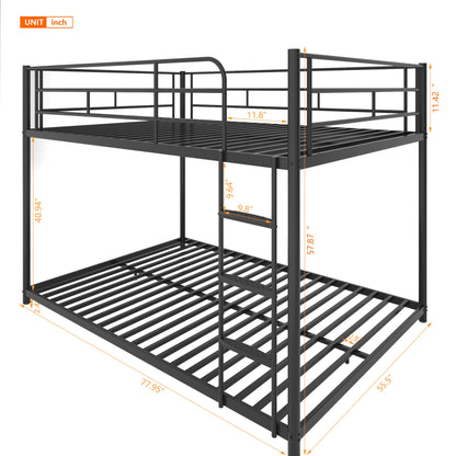 UOCFYK Full Over Full Bunk Bed, Metal, Black, Low Profile, Space Saving, No Box Spring Needed, Comfortable Ladder, Full-Length Guardrail