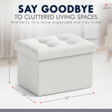 Ornavo Home Small Storage Ottoman Foldable Collapsible Rectangle Linen Ottoman Foot Rest Stool Seat, for Living Room, Bedroom, Home Office, Dorm - 12 x 16 x 12, White Ornavo Home