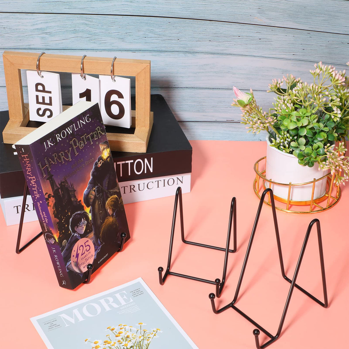 Mixweer 24 Pcs Plate Stands for Display Metal Display Stand Photo Easel Stand Book Holder Picture Stand for Decorative Display Easels Picture Frame Stand Plate Rack (4.3 Inch, 6 Inch) Mixweer