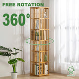 YOWOS 360° Rotating Walnut Bookshelf Tower - 6 Tier Bamboo Storage Rack for Kids & Adults YOWOS