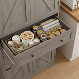 HOSTACK 71" Tall Pantry Cabinet, Farmhouse Kitchen Pantry with Storage Shelves, Barn Doors Food Storage Cabinet, Freestanding Kitchen Hutch with Large Drawer for Dining Room, Living Room, Ash Gray HOSTACK