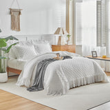 Ruffled Quilt Bedding Set Queen Size 96 * 96in - 3 Pieces Solid Shabby Chic Farmhouse Ruffles Rustic Coverlet Lightweight Fluffy Summer Oversized Bedspread with Shams for Women Men White UOZZI BEDDING