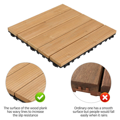 Topeakmart 12 x 12in Patio Tiles Wood Floor Deck Tiles Interlocking Wooden Composite Decking Floor Tiles Outdoor for Garage Patio Garden Deck Poolside Natural Wood 11PCS - WoodArtSupply