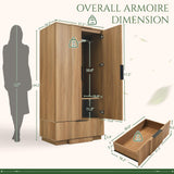 Yechen 64" Fluted Armoire Wardrobe Closet with Doors and Drawer, Wooden Wardrobe Closet Cabinet with Adjustable Shelve, Modern Small Armoires Storage Clothes, Coats for Bedroom, Natural Yechen