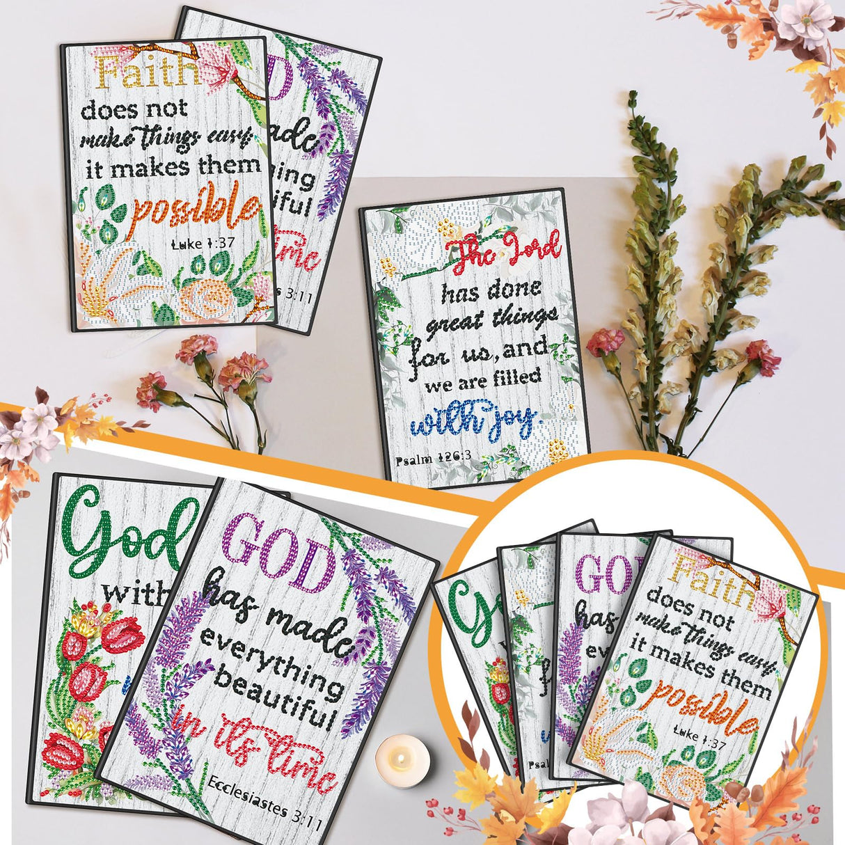 Ctosree 4 Pack A5 Bible Diamond Painting Notebook Christian Diamond Art Notebook, God is Within Her She Will Not Fall Inspirational Quotes Journal Leather Sketchbook with Tools for Gift Ctosree