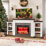 LGHM 80" Electric Fireplace with Mantel, Fireplace TV Stand for TVs Up to 90 Inch, Farmhouse Entertainment Center with Storage, Realistic Stacked Stone Surround with Remote Control for Living Room LGHM