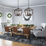 TELAFLY 4-Light Lantern Pendant Light,Black Wood Cage Farmhouse Chandelier for Kitchen Island,12'' Rustic Metal Geometric Hanging Lighting Fixture for Kitchen Island Dining Room Bedroom Foyer Entry TELAFLY