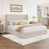 BRELTAM Queen Size Bed Frame with Storage Drawers and Wingback Headboard Linen Upholstered Platform Bed Frame Tufted Beds with Heavy Duty Wood Slats, Noise Free, Easy Assembly, Beige BRELTAM
