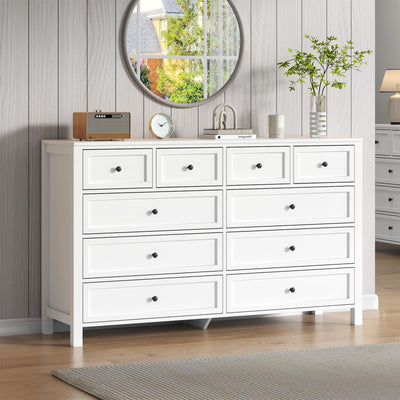 Farmhouse 10 Drawers Dresser for Bedroom, White Dresser Chest of Drawers, Wood Storage Dressers with Deep Drawers and Metal Handle, Wide Modern Dressers & TV Stand for Living Room, Closet, Hallway