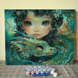 Paint by Number Dragon Fairy Dragon DIY Painting On Canvas with Brushes Acrylic Lovely Girl Doll Like with Green Dragon Paint by Numbers for Adults and Kids Students Beginner 16x20 Inch（without Frame） Tucocoo