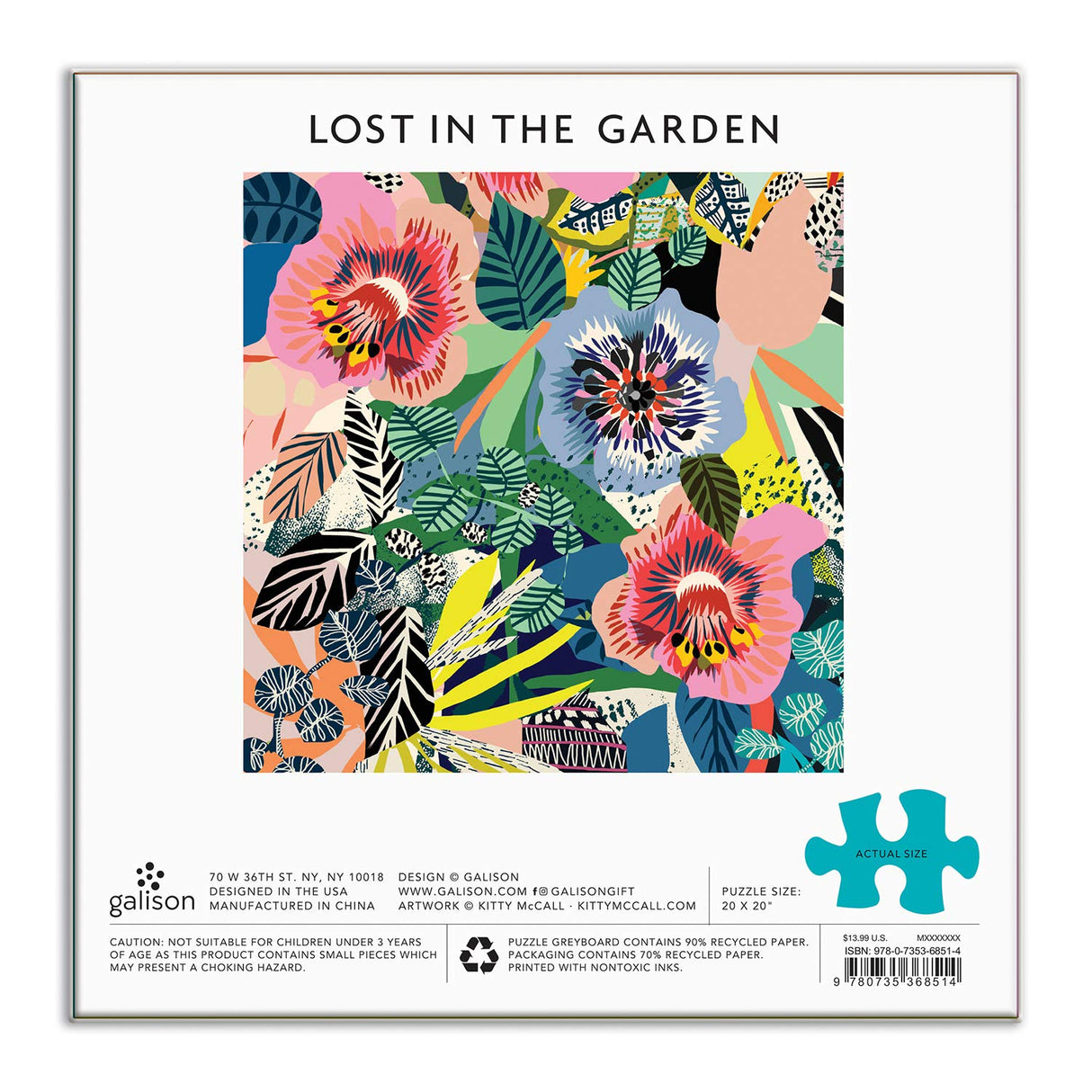 Galison Kitty McCall Lost in The Garden 500 Piece Puzzle from Galison - 20" x 20" Jigsaw Puzzle, Bright Botanical Artwork, Fun and Challenging Activity for Adults, Makes a Great Gift! Galison