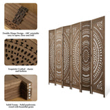 Svimi Room Divider Wood Carved Wall Divider Indoor Folding Bohemian Style Portable Partition Screen for Home Office Garden Terrace - 6 Panels (Brown) Svimi