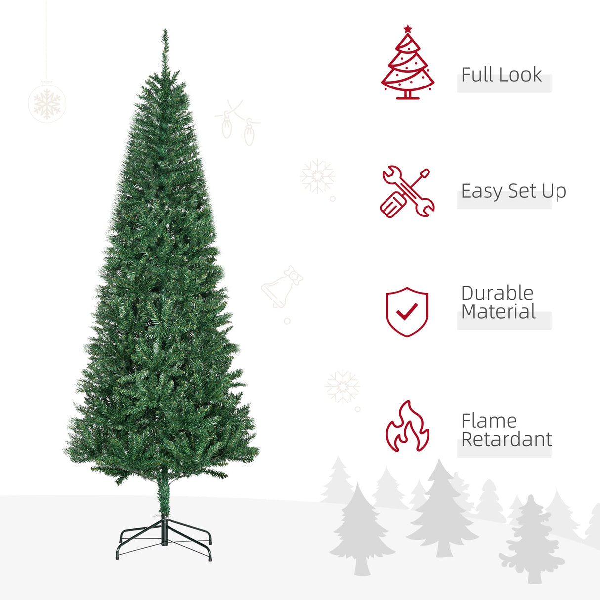 HOMCOM 7' Tall Unlit Slim Fir Artificial Christmas Tree with Realistic Branches, and 865 Tips, Green HOMCOM