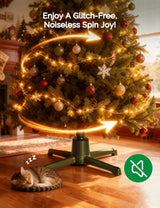COOLWUFAN Musical Rotating Christmas Tree Stand with Remote Control, Built-in Electrical Outlets Xmas Tree for Up to 9ft Artificial Trees, Stable 360 Degree Spinning Tree Base Holder COOLWUFAN