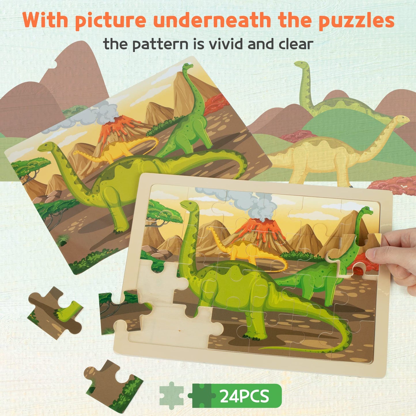 SYNARRY Large Dinosaur Wooden Puzzles for Kids 4 in 1 Gift Box(12.2 * 9.4 in) - FSC Certified, Jigsaw Puzzles for Kids Ages 4-6, Dinosaur Toys Gifts for 3 4 5 Year Old Boys Girls