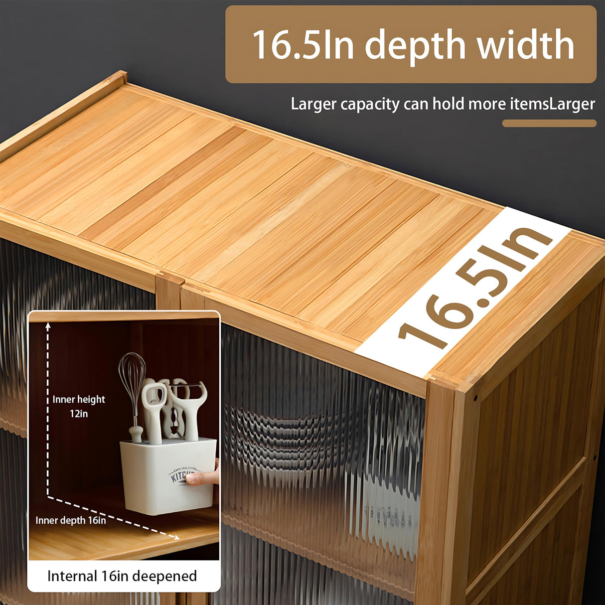 70" Bamboo Farmhouse Kitchen Pantry Cabinet with Acrylic Doors and Multi-Storage Drawers ouioyggk