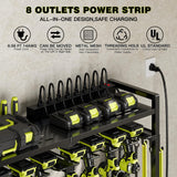 NattyDot Large Power Tool Organizer Cart with Charging Station 8 Drill Holder Garage Storage Standing Heavy Duty and Stability Storage Rack Utility Tool Shelf (Black) NattyDot