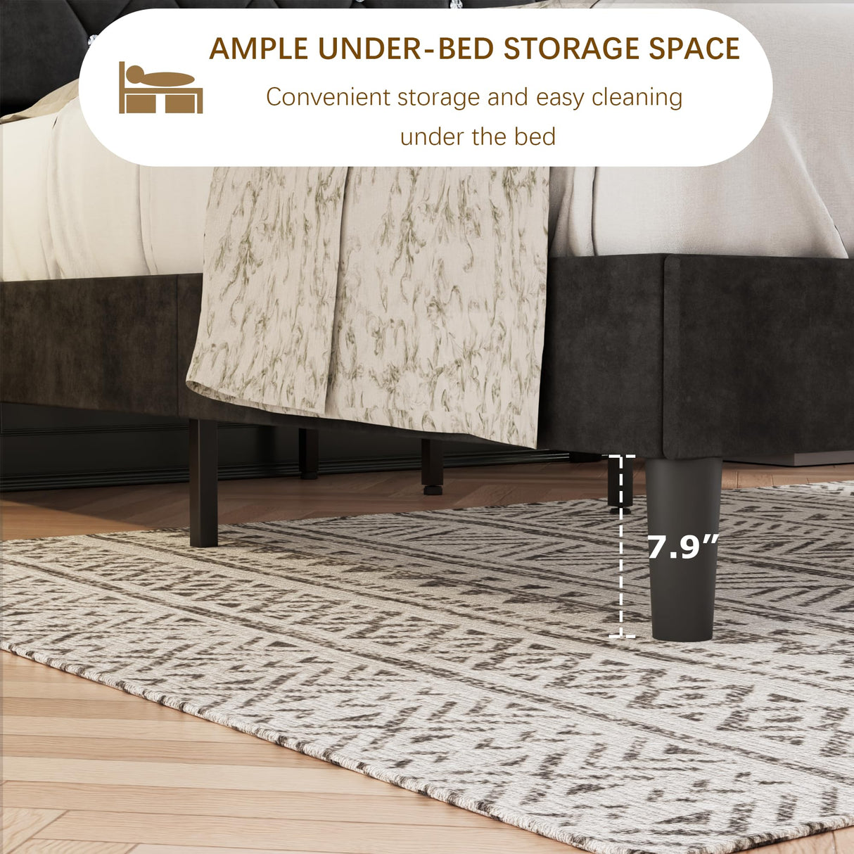 VECELO Queen Size Bed Frame, Upholstered Platform with Adjustable Diamond Tufted Headboard, Wood Slat Support, No Box Spring Needed, Velvet & Black VECELO