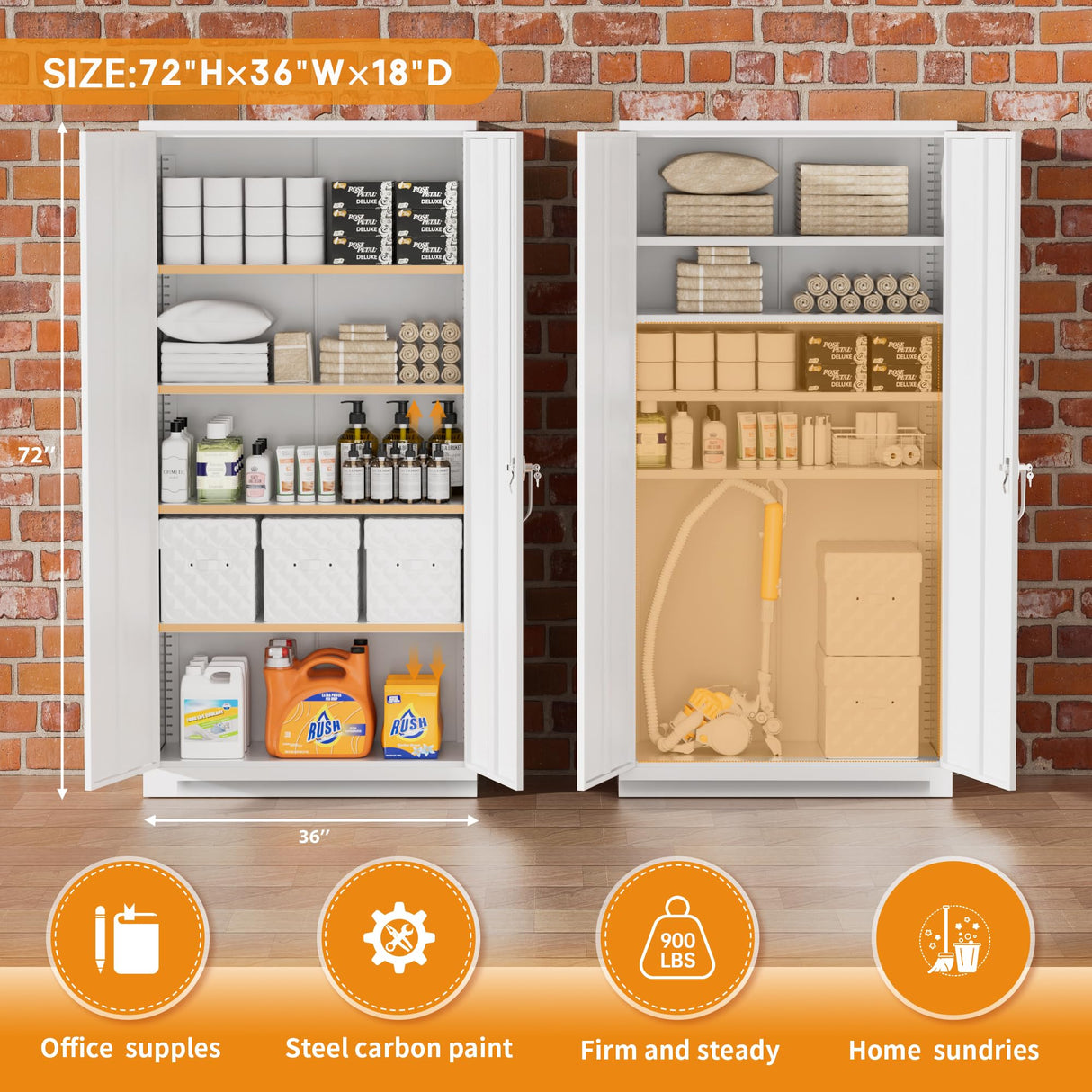 Greenvelly Metal Garage Storage Cabinet,72" H Steel Lockable Storage Cabinet with 2 Doors and 4 Adjustable Shelves,Tall Metal Cabinet Locking File Cabinet for Office,Home, Garage, Gym, School Greenvelly