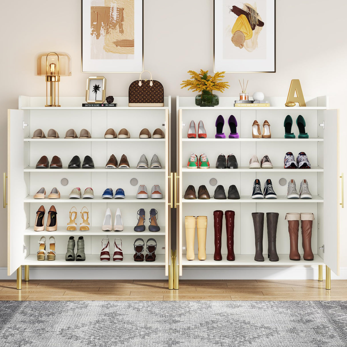 Tribesigns Large Shoe Cabinet with Doors, 6-Tier Entryway Shoe Storage Cabinet with Shelves, 30 Pairs Modern Shoes Rack Organizer for Hallway, Closet, Bedroom, Living Room (White/Natural) Tribesigns